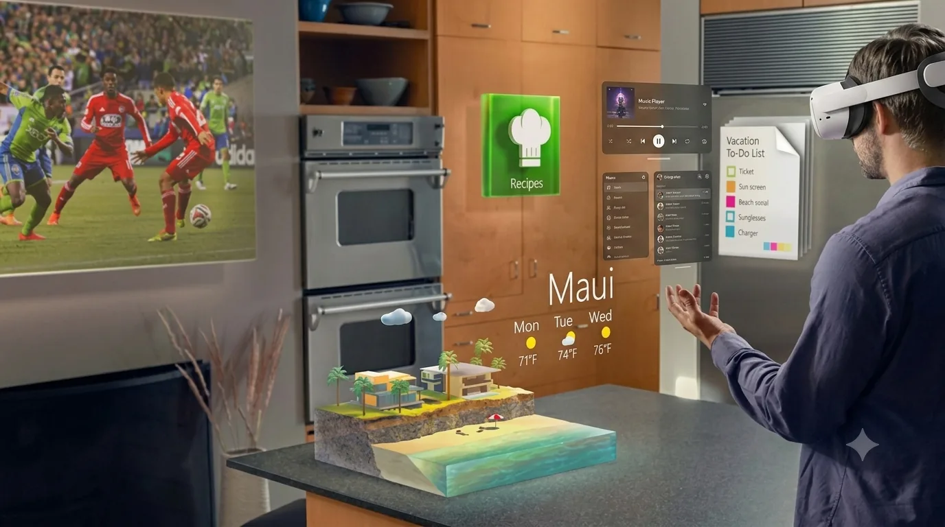 Mixed reality and spatial computing visual with digital content in physical space